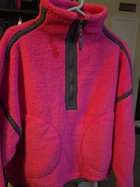 Free People Bright Pink Half-Zip Sherpa Pullover